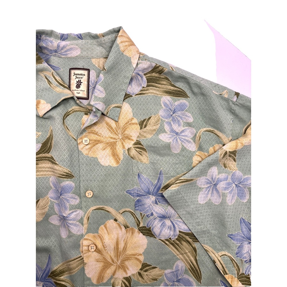 Jamaican Jaxx Mens Silk Floral Island Style Hawaiian Short Sleeve 2XL Green